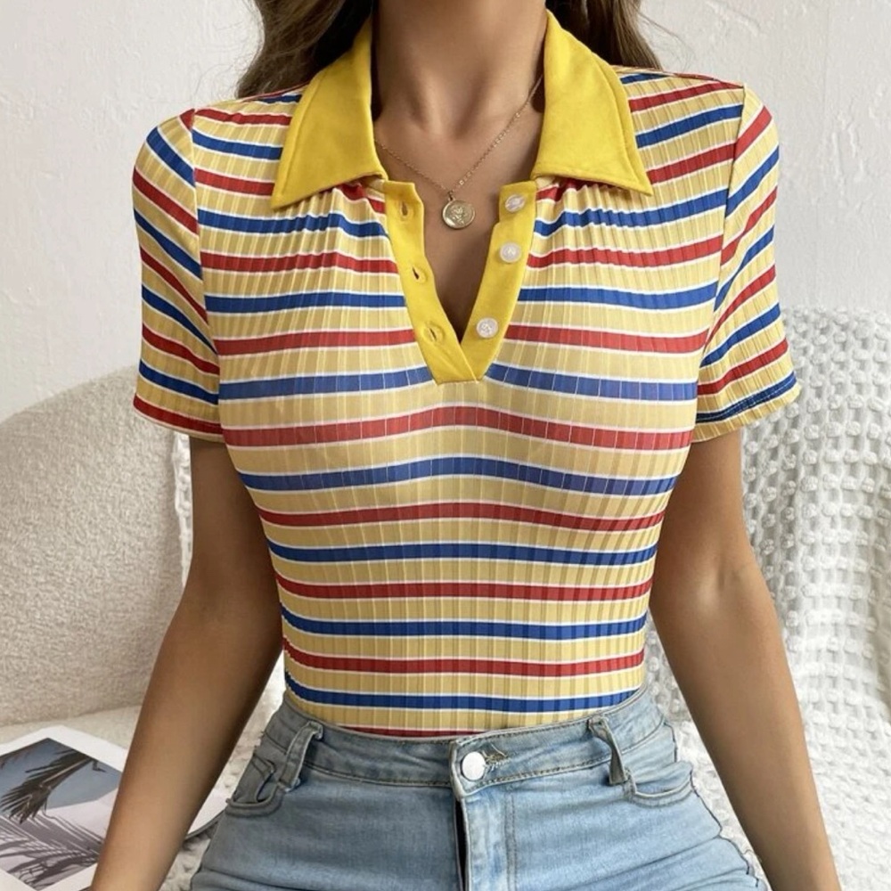 SHEIN • Striped Ribbed Polo Size Medium